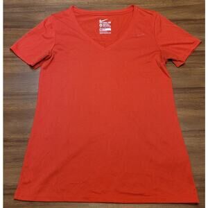 Nike Women’s Red V-Neck Top M Athleisure Workout Running Gym Activewear Dri-Fit